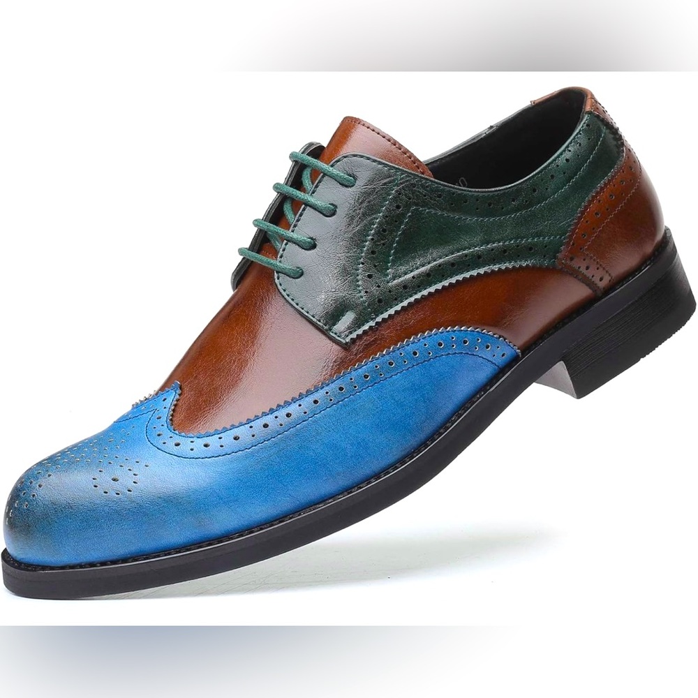 Mens Oxford Stylish Brogue Tricolor Wingtip Formal Lace Up Dress Shoes #011